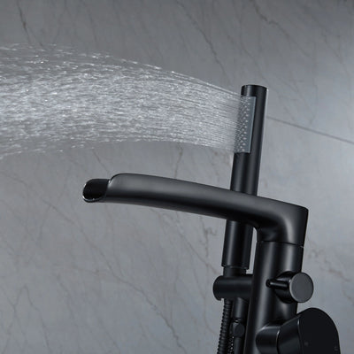 Single-Handle Freestanding Floor Mount Roman Tub Faucet Bathtub Filler with Hand Shower in Matte Black - Designery
